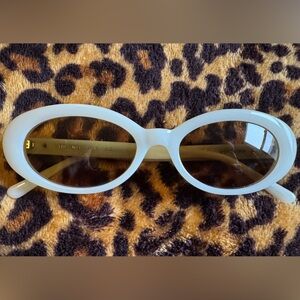 Crap White Frame Warm Lenses Oval Sunglasses